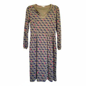 Boden Alicia All Over Bird Dress U-Neck Midi Whimsy Novelty All Over Print